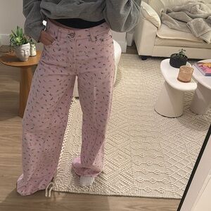 Ganni pink wide leg jeans